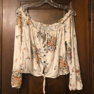 Off White and Floral Patterned Blouse